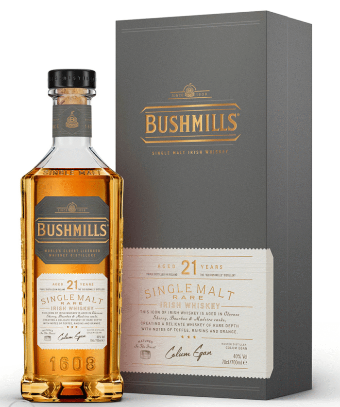 BUSHMILLS 12 YR WHISKEY is a rich Irish single malt that exhibits a harmonious blend of honeyed sweetness